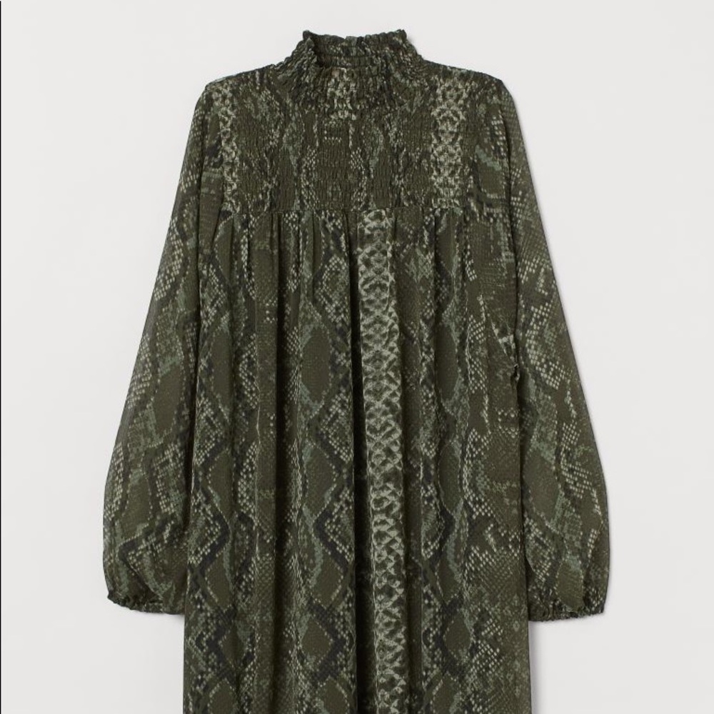 Dark green snake skin mock neck dress